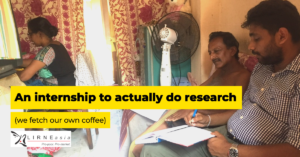 image of a researcher interviewing a respondent while another person does some work